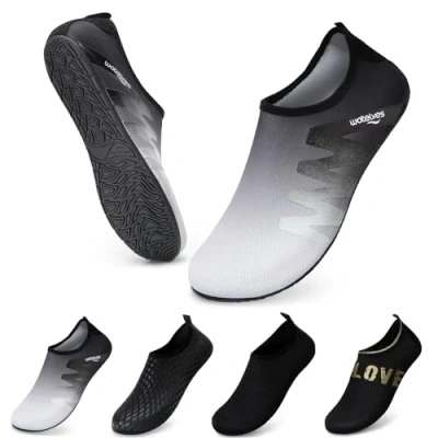 Abbildung von WateLves Wasserschuhe Badeschuhe Damen Herren Aquaschuhe Strandschuhe Schnell Trocknend Slip on Breathable Surfschuhe Unisex Schwimmschuhe für Beach Pool Surfen Yoga Grau Schwarz 44/45