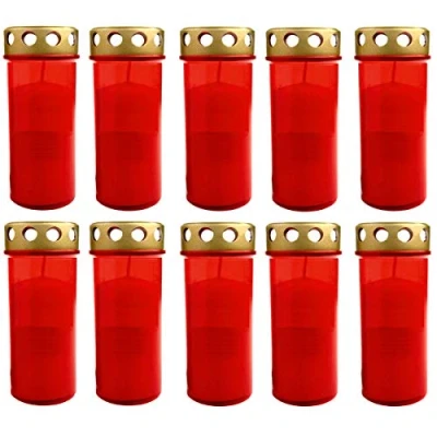 Abbildung von HAC24 10er Set XL Grablicht Rot Grabkerze mit Deckel Großer Grabbrenner Grablaterne Grableuchte Grablampe Dauerbrenner