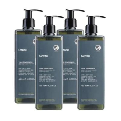 Abbildung von Anyah Shampoo Duschgel 4x480ml Nachfüllbare Sanfte Tägliche All in One Formel mit Weißer Taubnessel Extrakt Haarshampoo Duschseife Hergestellt Italien