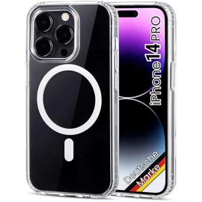 Abbildung von JProtect Magnetische Handyhülle für iPhone 14 Pro MagSafe Hülle/Stoßfeste Hülle Transparent/Case Apple Magnet/Hülle Magnetisch