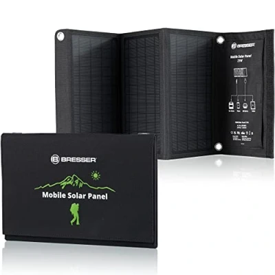Abbildung von BRESSER Mobiles Solar Ladegerät 21 Watt mit USB u. DC Anschluss Solarladegerät