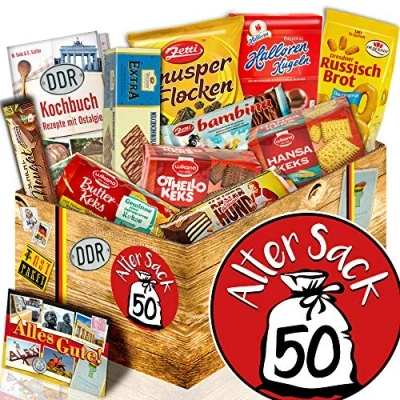 Abbildung von Süßes Gebäck/DDR Set/Alter Sack 50 / Geburtstagsgeschenk Mann