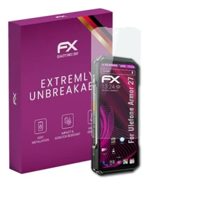 Abbildung von atFoliX Glasfolie kompatibel mit Ulefone Armor 27 Panzerfolie, 9H Hybrid Glass FX Schutzpanzer Folie