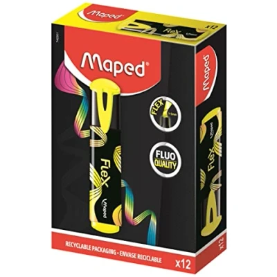 Abbildung von Maped 12 Neon Peps Flex Textmarker Box aus 100% Karton mit Textmarkern Farbe gelb