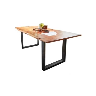 Abbildung von Massivart® Baumkantentisch AGRA / Massivholz Akazienholz 30 mm Tischplatte, Standbeine Kufengestell Metall schwarz lackiert Industrial Look