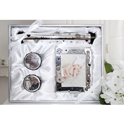 Abbildung von LB H&amp;F Lilienburg Neugeborenen Geschenkset Geburt Baby Taufe Babyset Taufgeschenk Mitbringsel (Eltern Bilderrahmen Junge Mädchen Milchzähne Box Zahndose Aufbewahrung Geburtsurkunde) Geschenk Babygeschenk erstes Jahr Babyparty Geschenkidee