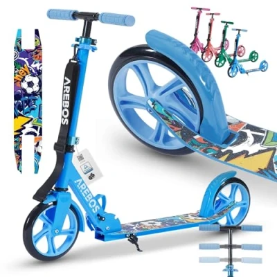 Abbildung von Arebos Tretroller Kickroller Cityroller Kinderroller Erwachsene Scooter, XXL Rollen, Rutschfestes Trittbrett, Praktischer Tragegurt