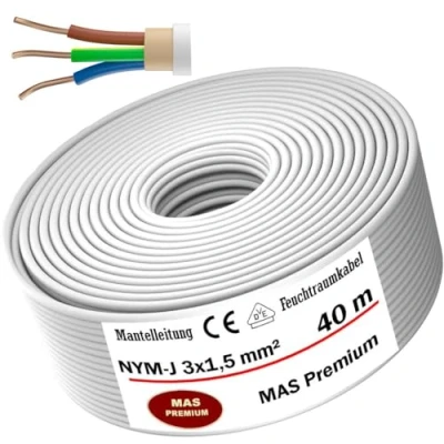 Abbildung von MAS Premium Feuchtraumkabel Stromkabel 5 200m Mantelleitung NYM J 3x1, 2,5 4 6 10 oder 5x1,5 16 Elektrokabel für feste Verlegung (NYM mm², 40m)