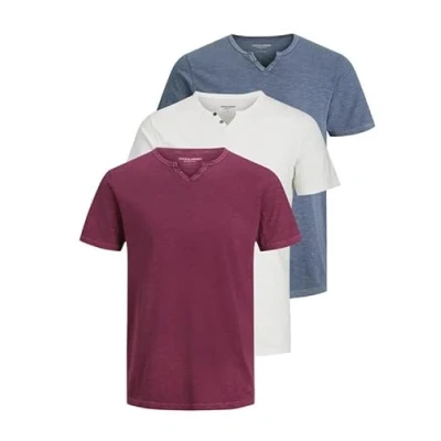 Abbildung von JACK &amp; JONES Herren JJESPLIT Neck Tee SS 3PK MP Pack A: Port Royale, Flint Stone, Cloud Dancer, L