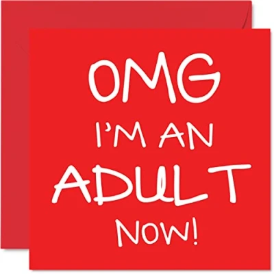 Abbildung von Stuff4 Lustige Glückwunschkarte zum 18. Geburtstag Jungen und Ihn OMG I&#039;m an Adult Now Teenager Achtzehnte Karte Bruder Schwester Sohn Tochter Cousin 145 mm x humorvolle rote Grußkarte