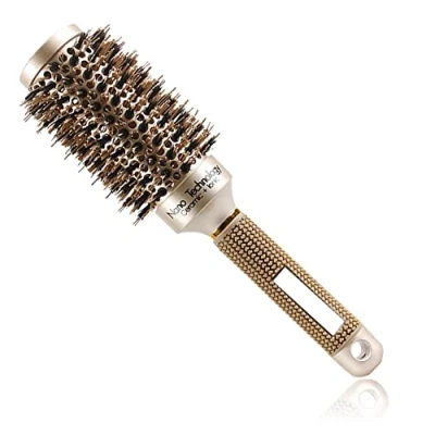 Abbildung von TEEROVA Nano Thermic Haarbürste aus Keramik und Ionen, rund, mit Wildschweinborsten, beste zum Föhnen, Locken Glätten, Volumen Glanz (7,4 cm)