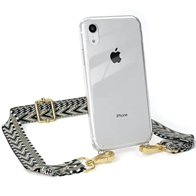 Abbildung von EAZY CASE Handykette Verstellbarer Trageriemen kompatibel mit iPhone XR, Schulterriemen, schmales Band, Handykordel, Riemen für Handyketten, Grün/Schwarz Metall Gold
