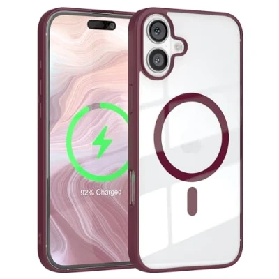 Abbildung von EAZY Case Hülle für iPhone 16 Plus kompatibel mit Qi Charging Ultra Aufprallschutz Stoßfest und Kratzfest dünne Schutzhülle Kameraschutz Silikon Cover Clear Hybrid Handy Beere