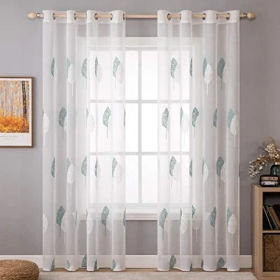 Abbildung von MIULEE Vorhänge mit Grau und Weiß Blätter Muster, Schöne Stickerei Vorhang Transparent, Dekoration Ösen Gardinen Für Wohnzimmer, 2er Set Modern Schlafzimmer Vorhänge, Jeder H 260 X B 140cm