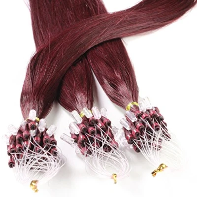 Abbildung von hair2heart 200 x 1g Echthaar Microring Loop Extensions, 60cm glatt #99j burgundy Loops Haarverlängerung