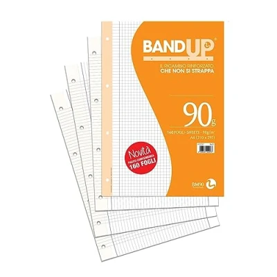 Abbildung von BM BeMore Ersatzblätter Bandup A4 mit verstärktem Band Lineatur Q kariert 5 mm Rändern für Elementarien Vorteilsformat 160 Blatt Papier 90 g/m² 0122257