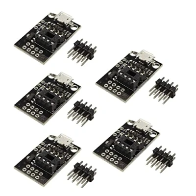 Abbildung von Fasizi 5 x steckbare Entwicklungsplatine für ATtiny13A/ATtiny25/ATtiny45/ATtiny85 Programmiereditor Micro USB Stromanschluss
