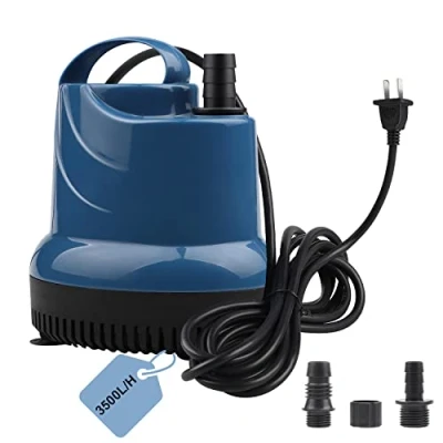 Abbildung von EXLECO Mini Wasserpumpe Tauchpumpe Aquariumpumpe 3500L/H 80W Teichpumpe 230V Förderhöhe 3,3m Kabel mit Stecker 2,5m Auslassdurchmesser 16/20/25 mm für Gärten Aquarium, Teich, Brunnen