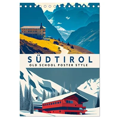 Abbildung von Südtirol Old School Poster Style (Tischkalender 2025 DIN A5 hoch), CALVENDO Monatskalender
