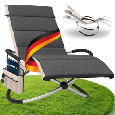 Abbildung von ELONEO Schaukelliege Outdoor mit Tasche und Auflage, Relaxliege bis 180 kg Belastbarkeit, Schaukelsessel Outdoor, Liegestuhl wetterfest, Sonnenliege für Garten Balkon, Creme/anthrazit