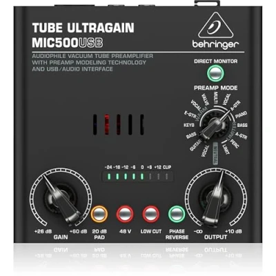 Abbildung von Behringer TUBE ULTRAGAIN MIC500USB Audiophiler Vakuumröhren Vorverstärker mit Preamp Modeling Technologie und USB/Audio Interface