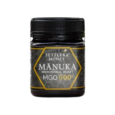Abbildung von Settlers Manuka Honig MGO 800+ produziert und abgefüllt in Neuseeland 250g zertifiziert 100% purer