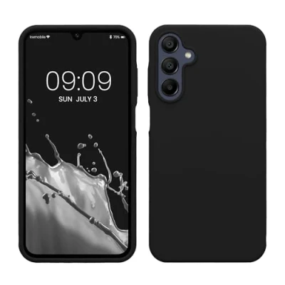 Abbildung von kwmobile Hülle kompatibel mit Samsung Galaxy A15 5G Silikon Handy Case Handyhülle weiche Oberfläche kabelloses Laden Schwarz
