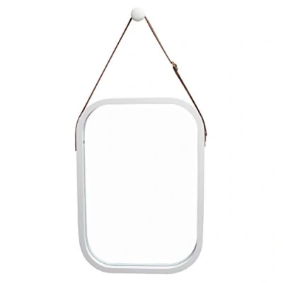 Abbildung von ZRI Bamboo Wandspiegel Flur Spiegel Badspiegel mit Verstellbarer Lederband Rechteckig (Weiß, 40.5 x 33cm)