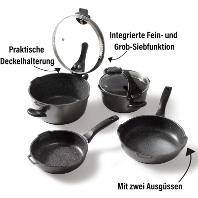 Abbildung von STONELINE Topf Set &quot;Future&quot;, Aluminiumguss, (Set, 8 tlg., Kochtopf 20/24, Stieltopf 18 cm, Schmorpfanne 20/24 cm), Induktion