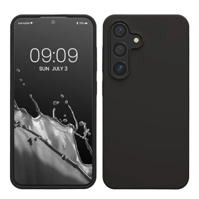Abbildung von kwmobile Hülle kompatibel mit Samsung Galaxy S24 Silikon Handy Case Handyhülle für weiche Oberfläche kabelloses Laden Dunkelgrau