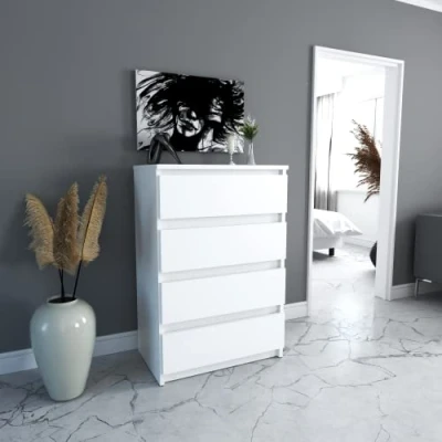 Abbildung von MRBLS Kommode mit 4 Schubladen Sideboard Schubladenschrank Kleiderschrank Modern Möbel für Ihr Schlafzimmer (Weiß Matt) 60 x 92,5 33,5 cm (B/H/T)