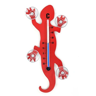 Abbildung von HAB &amp; GUT TG001 ROT Fenster Thermometer Gecko aus Metall, 14cm mit 4 starken Saugnäpfen zur Befestigung innen und außen