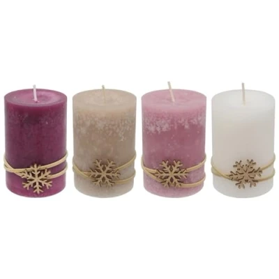 Abbildung von ZauberDeko 4 Adventskerzen Kerzen Stumpenkerzen Beere Beige Creme Schneeflocke Advent Weihnachten Deko Tischdeko