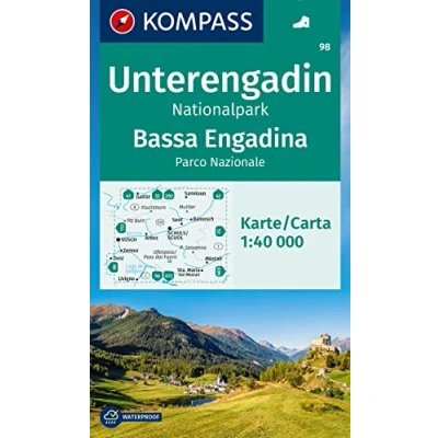 Abbildung von KOMPASS Wanderkarte 98 Unterengadin, Nationalpark / Bassa Engadina, Parco Nazionale 1:40.000: markierte Wanderwege, Hütten, Radrouten