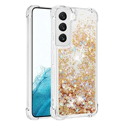 Abbildung von KBIKO zxl Handyhülle Samsung Galaxy S22 Glitzer, S22, Flüssig Treibsand Mädchen Frauen Glitter Quicksand Weich TPU Bumper Silikon Schutzhülle für S22.Gold YBL