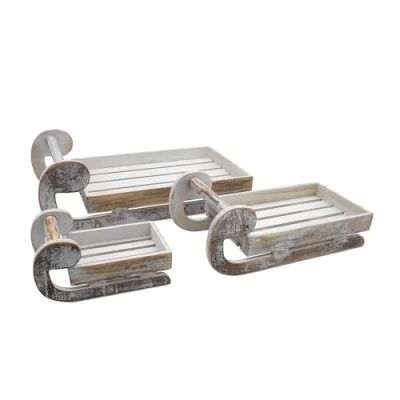 Abbildung von Holz Deko Schlitten 3er Set Shabby weiß 46/36 / 21 cm Holzschlitten zum Basteln und Dekorieren Weihnachtsdeko Miniatur Advent Winter Weihnachten Tischdeko