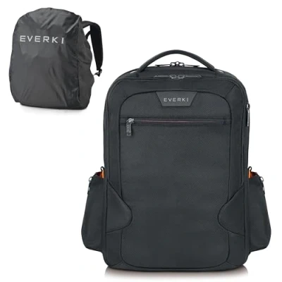 Abbildung von Everki Studio Erweiterbarer Laptop Rucksack bis 15 Zoll, SET mit Regenhülle, Schwarz, 26 L