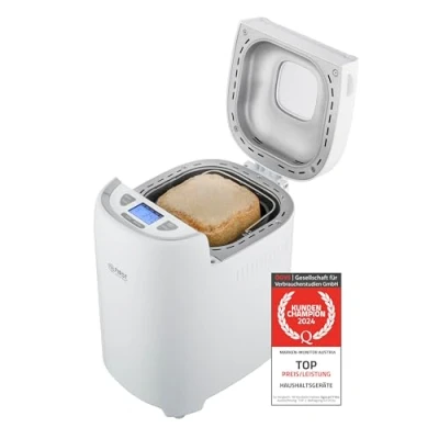Abbildung von TZS FIRST AUSTRIA Brotbackautomat Brotbackmaschine, 13 Programme, 700g 900g Brot, Display, Weiß/Silber, 550 W, Timer, Hintergrundbeleuchtung, Bräunungsgrad einstellbar