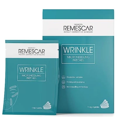 Abbildung von Remescar Falten Microneedling Patches 17mg x 4 Ergebnisse in 2 Wochen Strafft und polstert die Haut auf Anti Aging Hautpflege mit selbstauflösenden Mikronadeln Einmalgebrauch