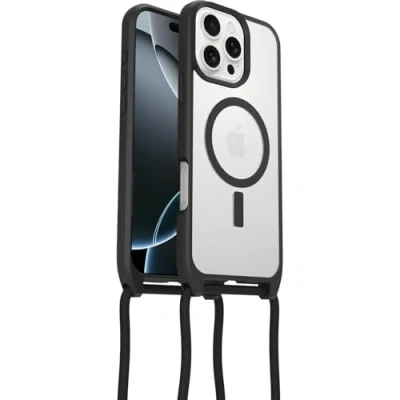 Abbildung von Otterbox React Necklace Hülle mit MagSafe für iPhone 16 Pro Max, Verstellbarer und Abnehmbarer Handykette, Getestet nach Militärstandard, Transparent/Schwarz, Keine Einzelhandelsverpackung