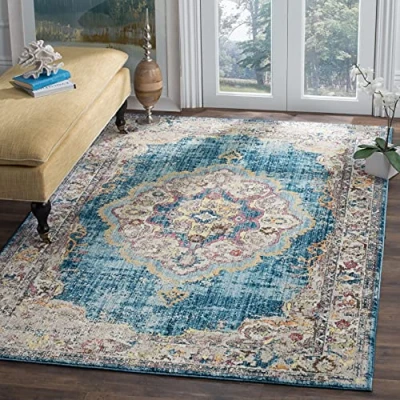 Abbildung von SAFAVIEH Traditionell Teppich für Wohnzimmer, Esszimmer, Schlafzimmer Bristol Collection, Kurzer Flor, Blau und Hellgrau, 122 X 183 cm