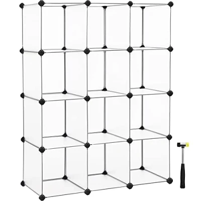 Abbildung von SONGMICS Schuhregal, Regalsystem, Steckregal, Set aus 12 Würfeln, DIY Regal, stapelbar, PP Kunststoff, als Garderobe, für Schlafzimmer, Büro, 31 x 93 123 cm, weiß LPC34L