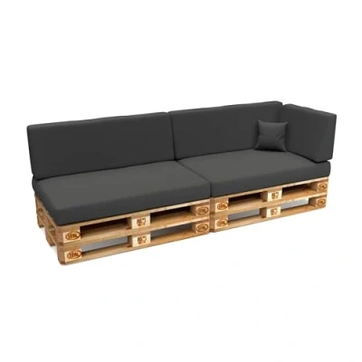 Abbildung von POKAR Palettenkissen Wasserdicht Palettenauflagen mit abnehmbarem Bezug Palettenmöbel Palettensofa 6er Set: Sitzkissen 120x80 + Rückenlehne 120x40, Anthrazit