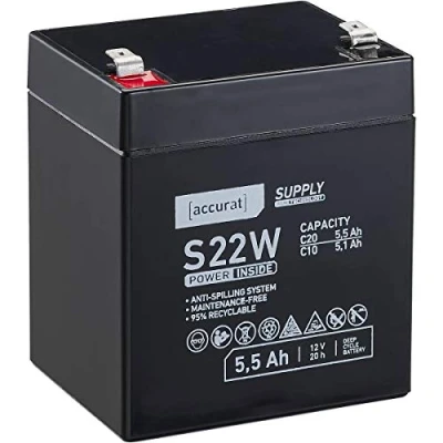 Abbildung von Accurat AGM Batterie S22w 12V, 5,5Ah, zyklenfest, wartungsfrei VRLA Versorgungsbatterie, Blei Akku, Solarbatterie, Bootsbatterie für Wohnmobil, Wohnwagen, Camper,