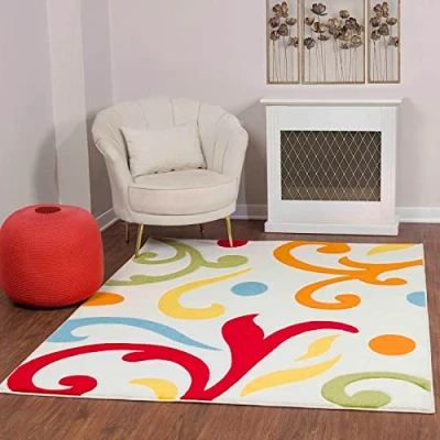 Abbildung von Surya Marseille Wohnzimmer Teppich modern Abstrakt Design in Marmor Optik für Wohnzimmer, Esszimmer, Schlafzimmer groß, weicher Kurzflor 120x170 cm Weiß und Vielfarbig