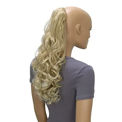 Abbildung von CAISHA 50cm Haarteil Ponytail Zopf Haarverlängerung Mit 2 Bändern Pferdeschwanz Lockig Hellblond Mix HC5 1