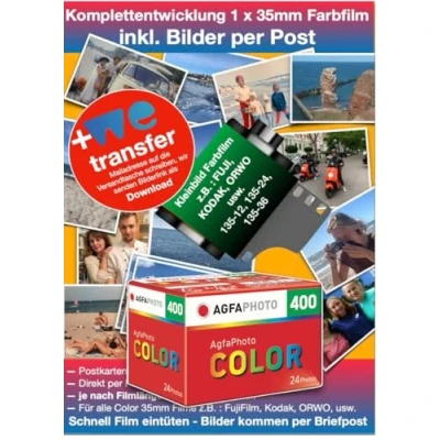 Abbildung von AgfaPhoto Color Kleinbildfilm 400 ASA 24 Bilder mit Komplettentwicklung Papier Fotos+Negative per Briefpost Bild Daten WE Transfer Worldwide Shipping inlc. Versandkosten