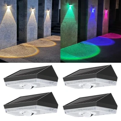 Abbildung von ELLASAY Solarlampen für Außen,Solar Wandleuchten Aussen mit 10 Farbmodi,Wand Solarleuchten Garten Zaun, Wasserdicht Gartenleuchten RGB Hof Terrasse Haustüren Pool Deck Porch 4 Pack