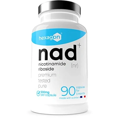 Abbildung von NAD+ Nicotinamide Riboside Chloride 300mg +3 Monate Kur NAD Booster Anti Aging &amp; Gegen Müdigkeit Made in France 90 Vegetarische Kapseln Vegan Hexagon
