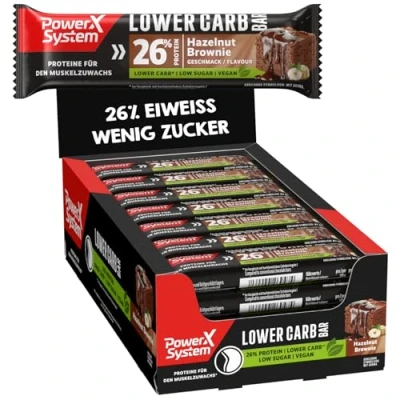 Abbildung von Power System Lower Carb Proteinriegel vegan 28x40g Hazelnut Brownie Low Sugar Eiweißriegel 24% Protein